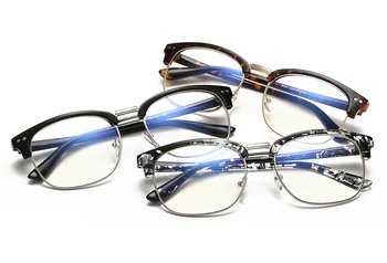 Klassisk Firkantet Anti Blå lys Nitte Halv Frame Briller Gennemsigtig Klar linse Briller til Mænd og Kvinder, der Arbejder med at Spille