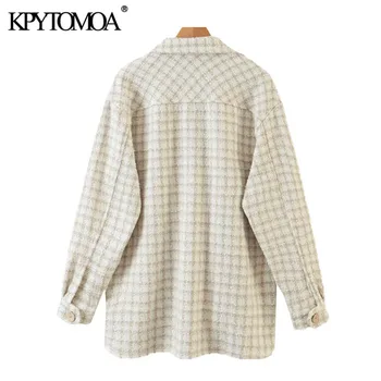 KPYTOMOA Kvinder 2020 Mode Tweed Plaid Løs Uregelmæssige Jakke Vintage Pels Lange Ærmer, Lommer Kvindelige Overtøj Smarte Toppe