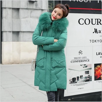 Kvinder er vinter jakke Kunstige stor pels krave kvindelige lag slim bomuld-polstret lang jakke, overtøj til vinter parka 3XL F73