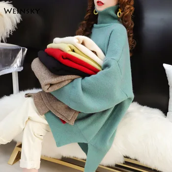 Kvinder Overdimensionerede Rullekrave Strikket Sweater Og Pullovere Koreanske Mode Stil Kvinder Trøjer 2019 Efterår Og Vinter Nye Toppe