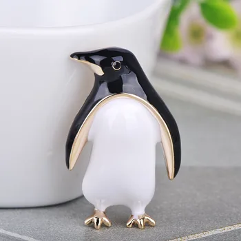 Madrry Seneste Søde Pingvin Form Broche Sort Emalje Dyr Brocher Smykker Til Piger Tørklæde Pels Krave Pin Tilbehør