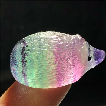 Naturlig kvarts skåret ædelsten, regnbue fluorit hedgehog for Helbredende krystaller dekoration