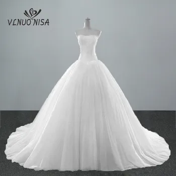 Ny Mode Enkle, Klassiske Ball Gown Off White Wedding Dress Blonder Brudekjoler Uden Ærmer Med Toget Elegant Brude