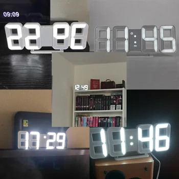 Nye 3D LED-vægur Stor Digital Wall Clock Elektroniske Stort Antal Moderne Tabel Bruser Alarm Ur Baggrundslys Temperatur Ure
