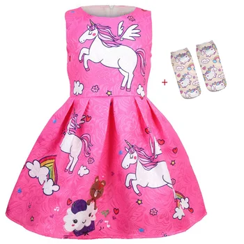 Nye Baby piger Sommeren unicorn Prinsesse kjole+sok kostumer, fest Kjoler Børn Tøj Til Pige Fødselsdag Dress jul