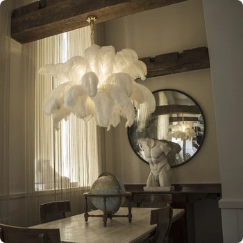 Nye fjer lysekroner kreative villa model værelser art stue dekoration lampe glansmetalpræparater de cristal