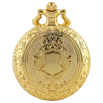 Royal Gold Skjold Crown Mønster Quartz Lommeur Top Luksus Halskæde Vedhæng Kæde Steampunk Ur Samleobjekter Smykker Gaver