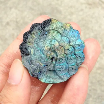 Smuk krystal udskæringer naturlige hånd-udskåret labradorit sten peacock halskæde mode smykker gaver 1stk