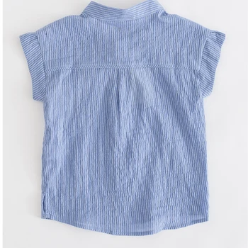 Sommeren Toddler Drenge Shirts Blå Grøn Stribet Linned Skjorte-Knap Bluse Til Baby Dreng Fashion Lomme Kids Tøj Barn Tøj