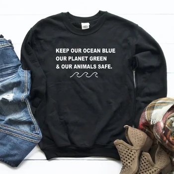 Sweatshirt med at Holde Vores Ocean Blue Vores Planet Grønne Trykt Sweatshirt Kvinder er Sjovt, Lange Ærmer Casual Toppe Neon Grøn Farve Shirts