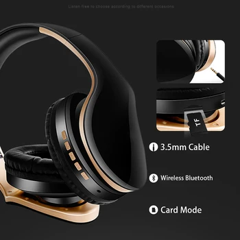 Trådløse Bluetooth-hovedtelefoner stereo hovedtelefoner sammenfoldelige hovedtelefoner med mikrofon til PC-gaming mobiltelefon, Mp3