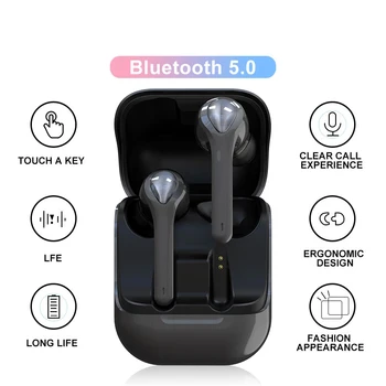 TWS Touch Kontrol Tung Bas Trådløse Hovedtelefon med Mikrofon Bluetooth-V5.0 Sport Earbuds 3D Mic Hifi Stereo Headset til Musik