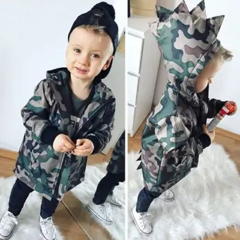 UK Lager Buksetrold Barn Baby Dreng Camouflage Dinosaur Lynlås Frakke Top Hætteklædte Outwear