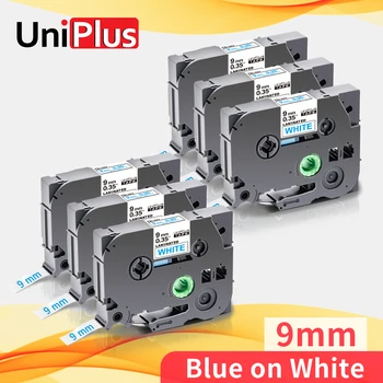 UniPlus 6stk 9 mm tze-Tape Blå på Hvid tze-223 tz223 Kompatibel Brother Labller 8m Lang Printer Bånd for P-Touch H105 3600