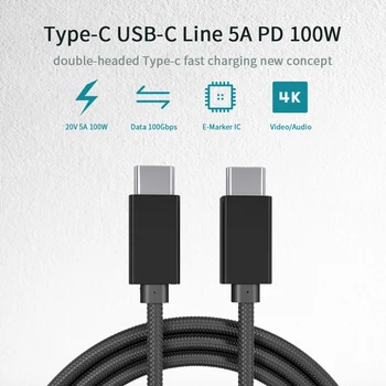 USB-C til USB Type C-Kabel til Android telefon Hurtig Opladning 5A 100W PD Hurtig Opladning til bærbar Type-C Enheder