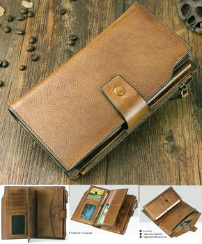 Vintage Mode Ægte Læder Tegnebog Mænd pung Leathe Mænd Wallet Male pung, clutch Long wallet-penge taske kreditkort holder