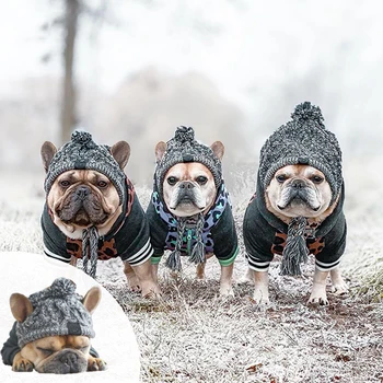 Vinter Varm Hund Hatte Vindtæt Strikke fransk Bulldog Hat til Hunde Chihuahua Hat Fluffy Bold Hvalp Tilbehør Pet Hat