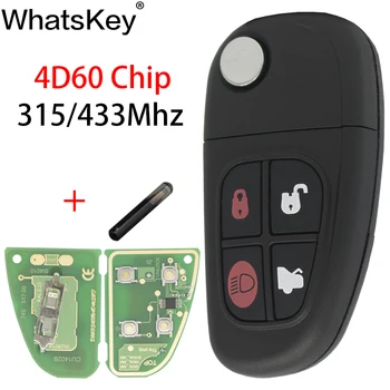 WhatsKey 4-Knappen Fjernbetjening 315/433Mhz 4D60-Chip Control-Tasten nede, Flip For Jaguar X-Type S-Type 1999-2009 XF XJ XE XJR FO21 Uncut Blade