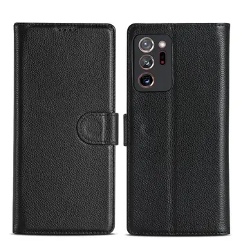 Ægte Læder Flip Case til Samsung Galaxy Note 20 Ultra Tilfælde Litchi Grain Telefon Tasker etuier til Samsung Note20 Ultra Dække
