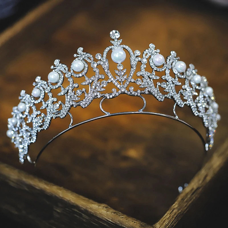 Himstory Vintage Barok Perle Tiaras Crown Bryllup Hår Tilbehør Til Brude Krystal Perle Dronning, Prinsesse Hoved Smykker