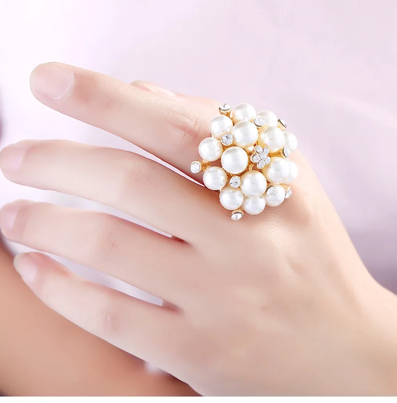 Elegante Kvinder Simuleret Perle Blomst Ringe til Brudepige Smykker, Guld, Sølv Farve Engagement Ring Valentine ' s Day