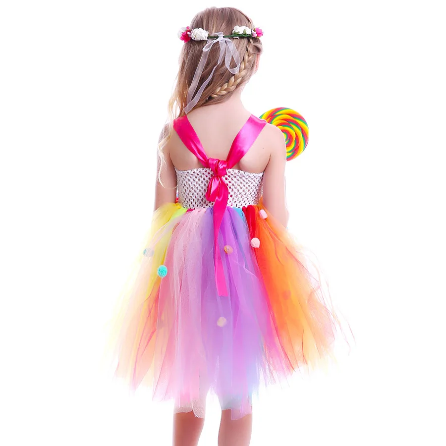 Slikkepind Slik Piger Tutu Kjole Børn Rainbow Birthday Party Dress Børn Søde Candy Land Tøj Piger Dance Betragtning Kjole