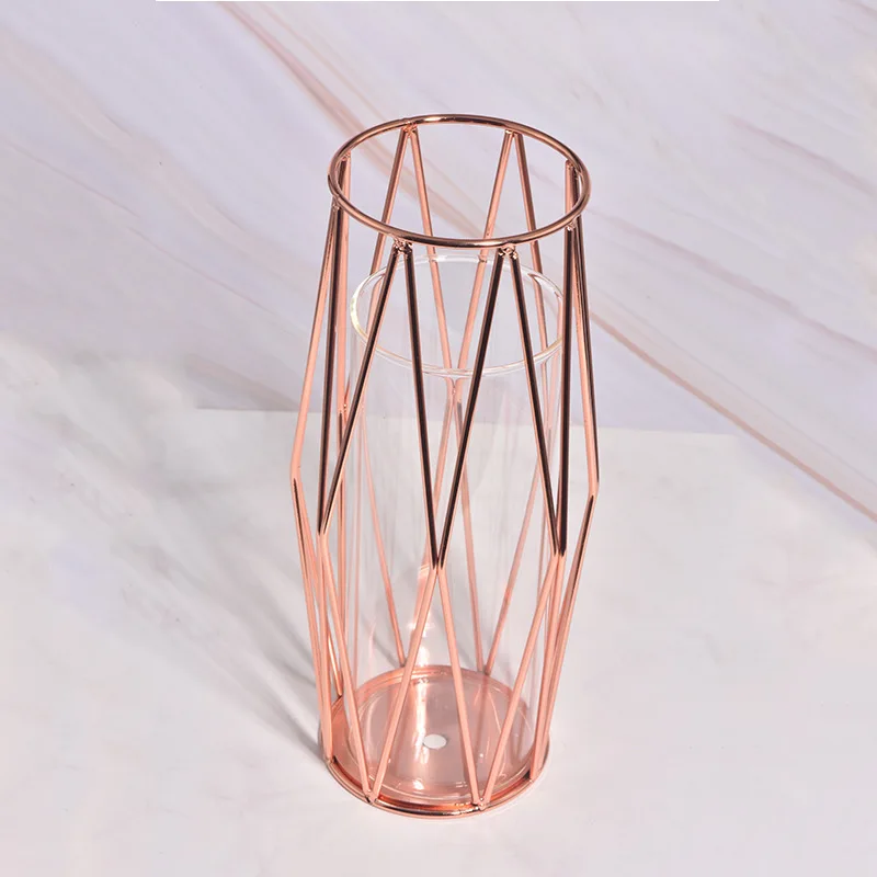 Ins Strygejern Kunst Glas Vase Forgyldt Blomst Vaser Europa Bordplade Vase Flower Pot Stue Hjem Geometriske Bryllup Dekoration