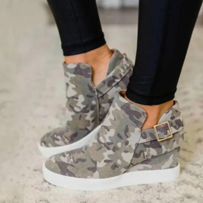 Sko Kvinder 2020 Foråret Efteråret Kvinders vulkaniseret sko Camouflage Lærred Platform Øge sko Casual Damer Mujer