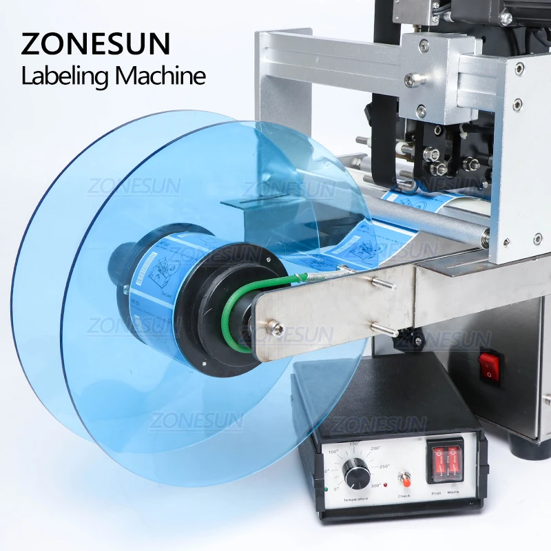 ZONESUN TB-YL50D Semi Automatisk Mærkning Maskine Label Applikator Medicin Rund Flaske Med Dato Printer Selvklæbende Labeler