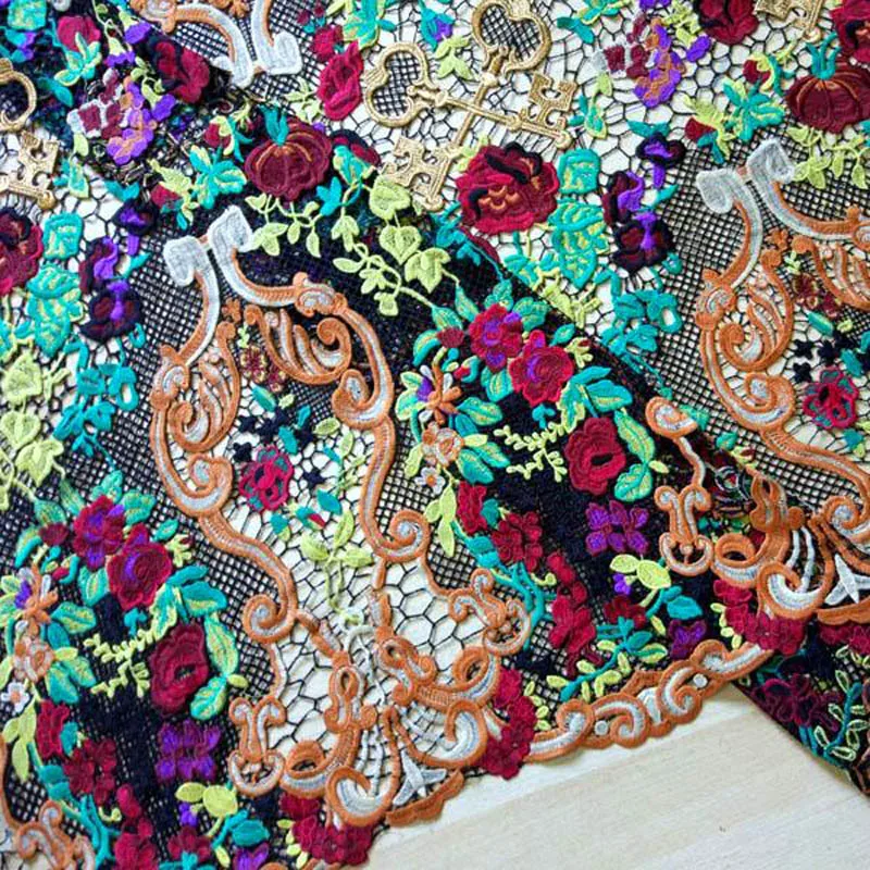 Fashion week diy barok farverige broderier tekstilstof diy george blonde stof Kjoler stof nigerianske lace stof blomst