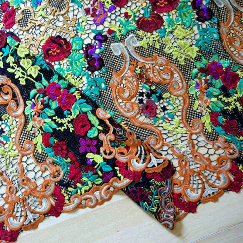 Fashion week diy barok farverige broderier tekstilstof diy george blonde stof Kjoler stof nigerianske lace stof blomst