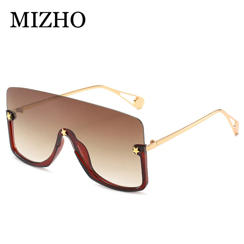 MIZHO Fashion Stor Semi-Uindfattede Solbriller Kvinder Trendy Vintage Luksus Brand Designer Damer Overdimensionerede Solbrille Tonet Briller
