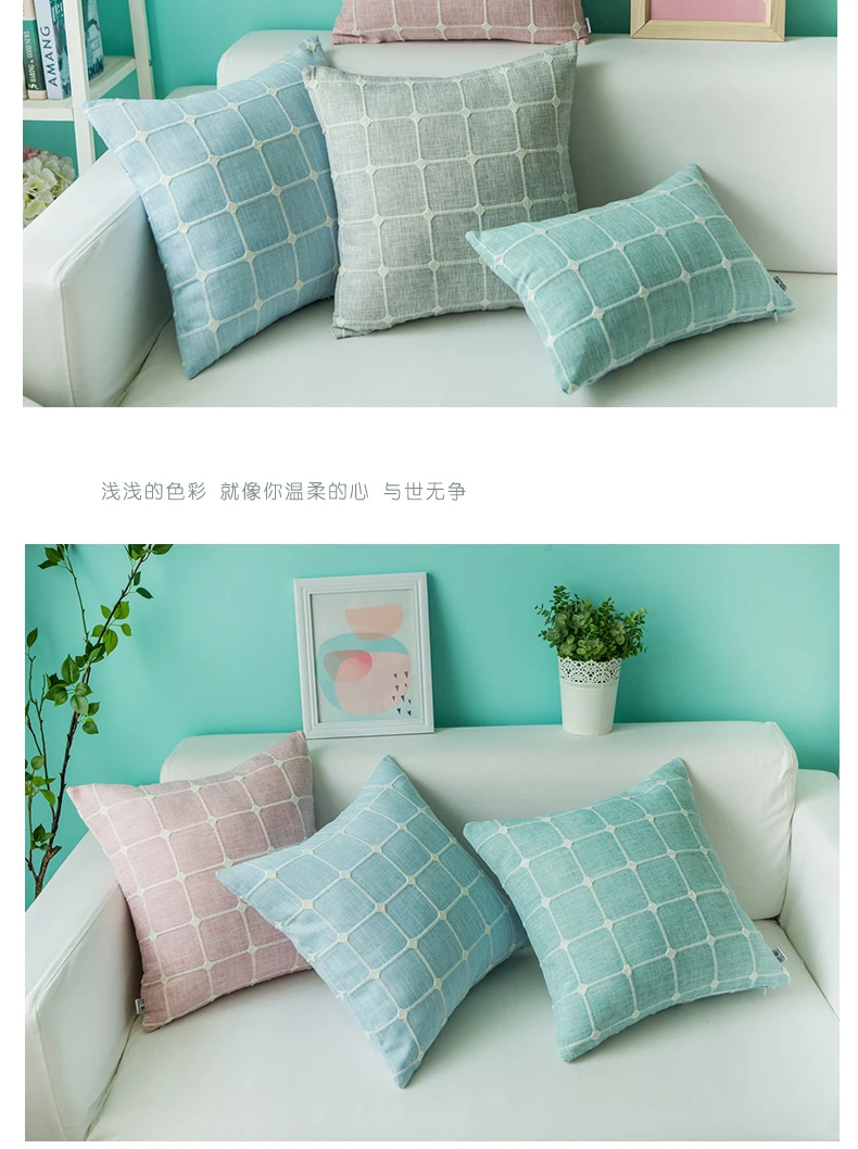 50x35/45/50/55/60cm grøn/pink/blå/blå/grå plaid pudebetræk sofa talje pude dække grid broderet smide pudebetræk