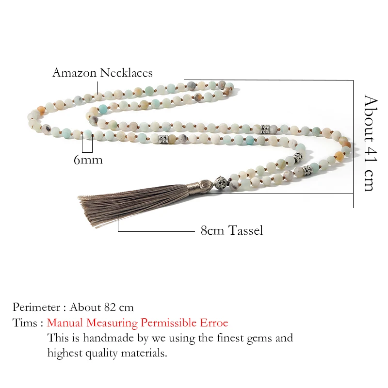OAIITE natursten 108 Perler Halskæde 6mm Amazonit Perler Knyttede Hånd Kvast Lange Yoga Necklece Meditation, Bøn Smykker