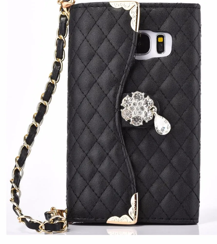 Krystal Vedhæng Telefon Cases Til iPhone 6 7 8 6S Plus flip wallet læder taske Coque Til Samsung Galaxy S6 Kant Plus Shell Cover