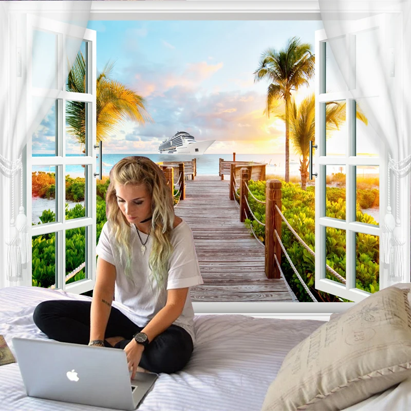 Natur baggrundstæppe digital udskrivning scene på balkon, strand håndklæde digital udskrivning kan tilpasses