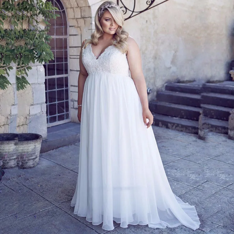 Vestido de Noiva Plus Size Brudekjole med Blonder med V Hals Barsel brude Kjoler til Gravide Kvinder skræddersyede Kjoler til Brudens 2019