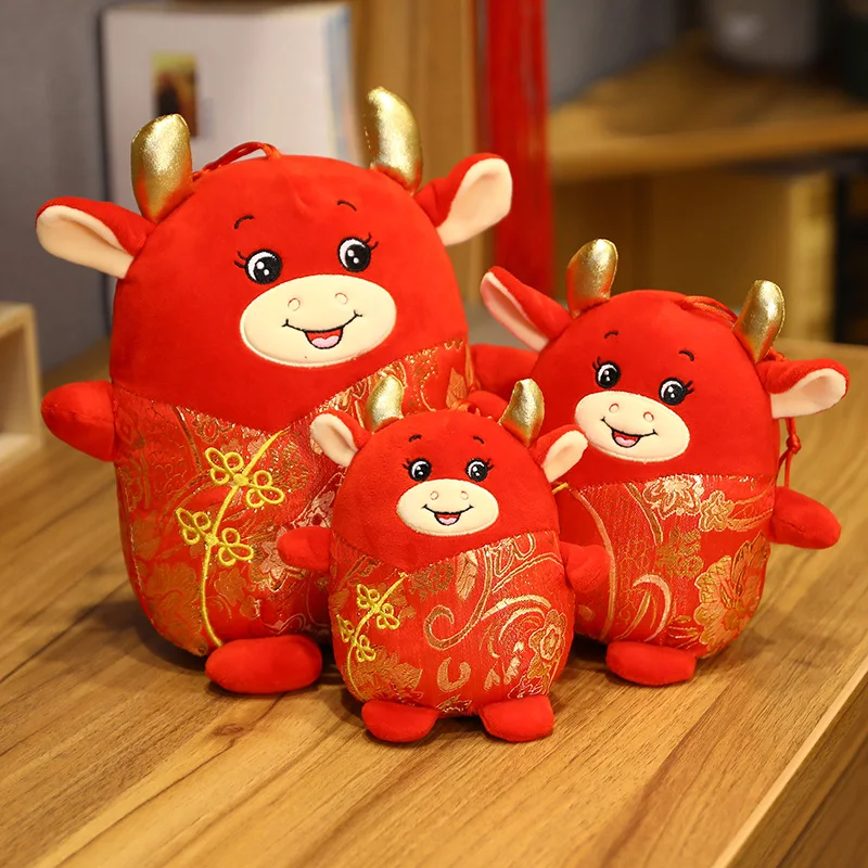2021 Nye År Kinesiske Stjernetegn Okse Kvæg Plys Legetøj Rød Malkeko Mascot Bløde Dukke Børn Børn Gave