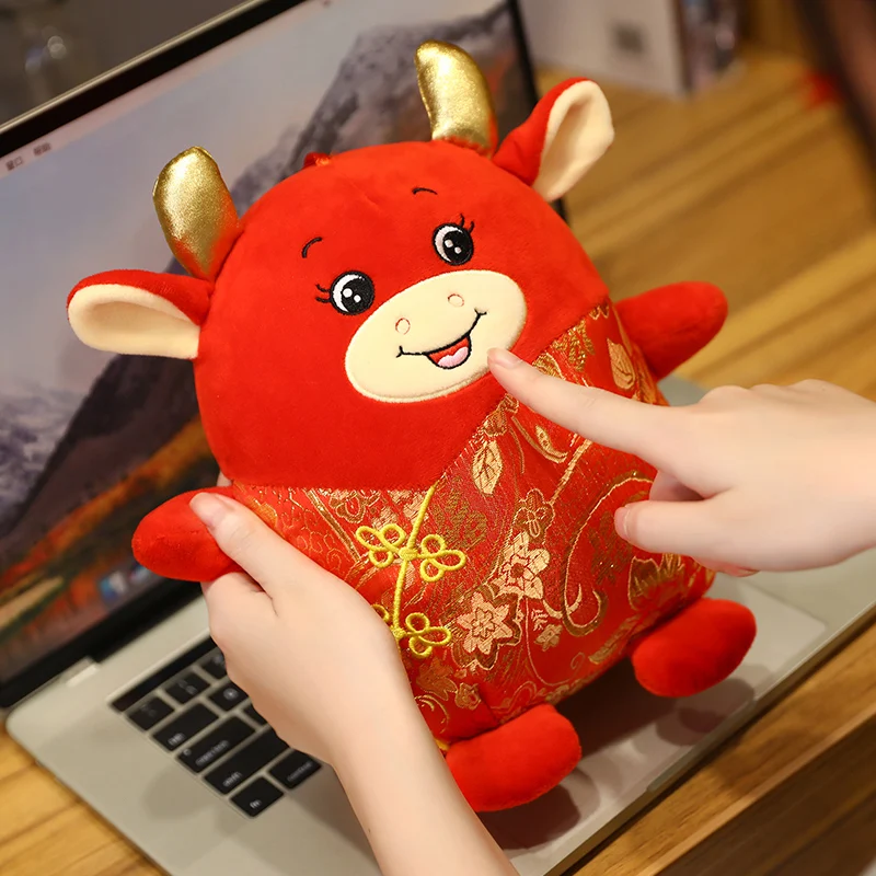 2021 Nye År Kinesiske Stjernetegn Okse Kvæg Plys Legetøj Rød Malkeko Mascot Bløde Dukke Børn Børn Gave