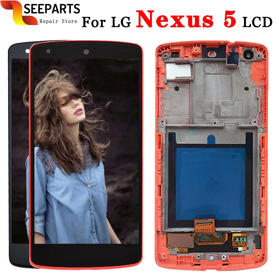 Testet For LG Nexus 5 D821 LCD-Skærm Med Touch screen Skærm Med Stellet Sammen Til LG D820 Skærm