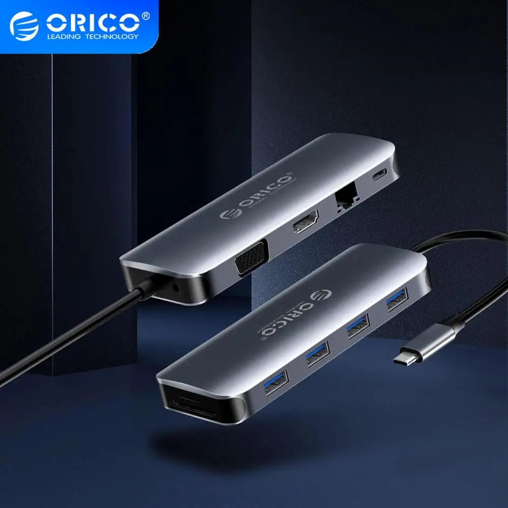 ORICO USB-C-HUB Type C til USB3.0 HDMI PD3.0 Oplader RJ45-Kortlæser 3,5 mm Audio Adapter til MacBook Pro Tilbehør Splitter