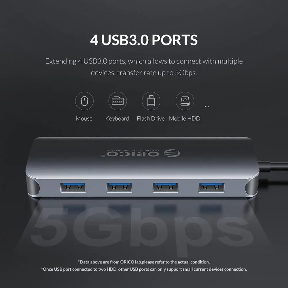 ORICO USB-C-HUB Type C til USB3.0 HDMI PD3.0 Oplader RJ45-Kortlæser 3,5 mm Audio Adapter til MacBook Pro Tilbehør Splitter