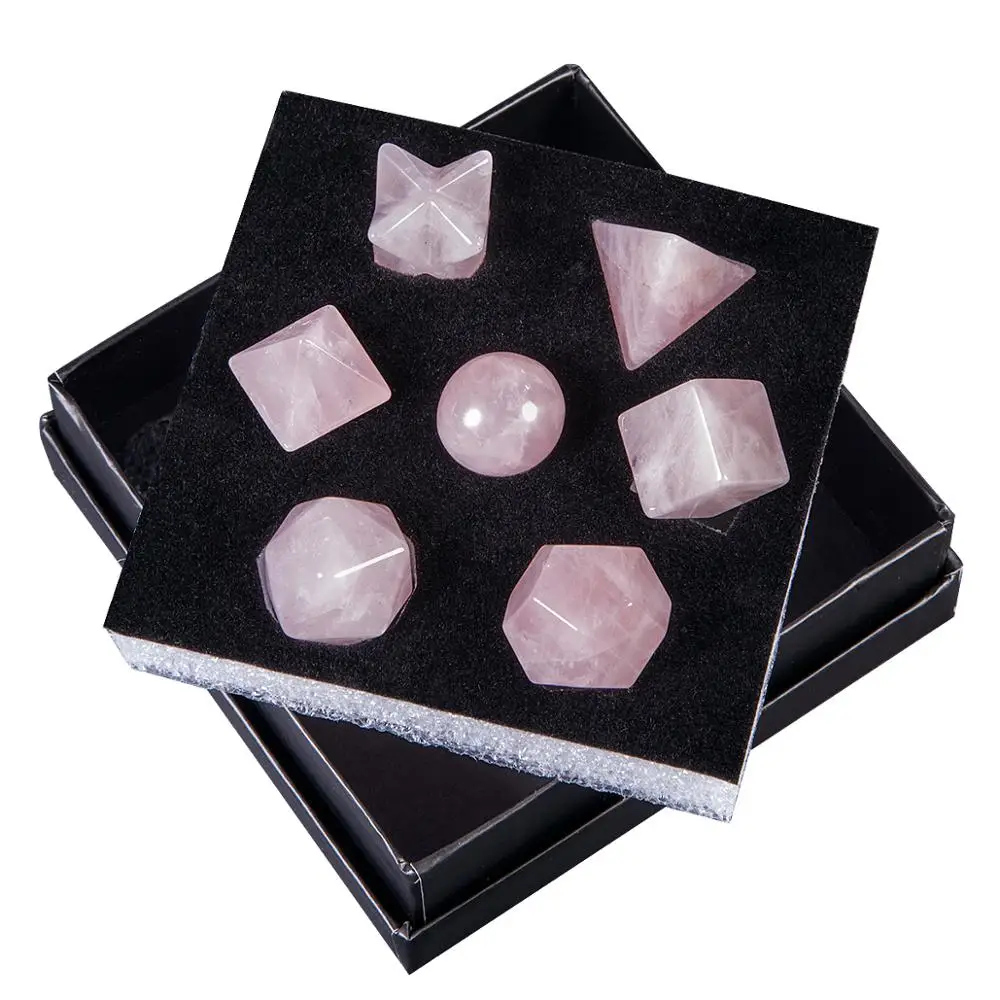 TUMBEELLUWA 7Pcs Naturlige Rosa Kvarts Platoniske Legemer Crystal Sæt Healing Geometri Energi Sten for Reiki Meditation Home Decor