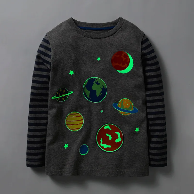 Lidt maven 2-8Years Efteråret Lysende Univers Planet Drenge med Lange Ærmer T-Shirts Toddler Børn Falder Tøj børnetøj