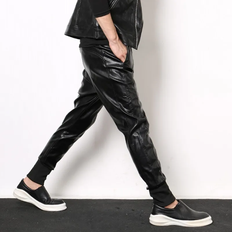 Nye Vinter Slim Fit Læder Bukser Mode PU Læder Elastisk Talje Harem Bukser Casual Streetwear Blyant Bukser Plus Størrelse