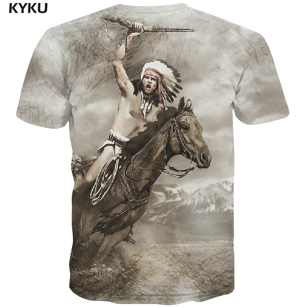 KYKU Indianere T-shirt Mænd Hest Casual t-shirts Dyr, Sjove T-shirts Skitse Animationsfilm Tøj Maleri Shirt Print Herre Tøj