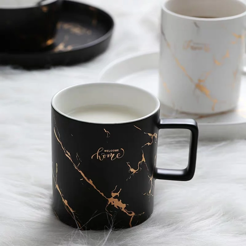 Luksus Nordiske Marmor, Keramik Og kopper Condensed kaffekrus Cafe Te morgenmad Mælk Underkop Passer med Parabol Skeen Sæt Ins