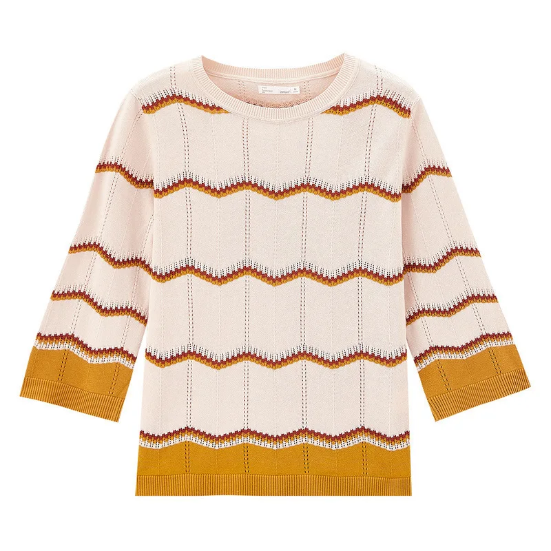 INMAN Foråret Efteråret Artsy Kontrast Farve Jacques Bølge Form Lidt Elastisk Pullover Sweater