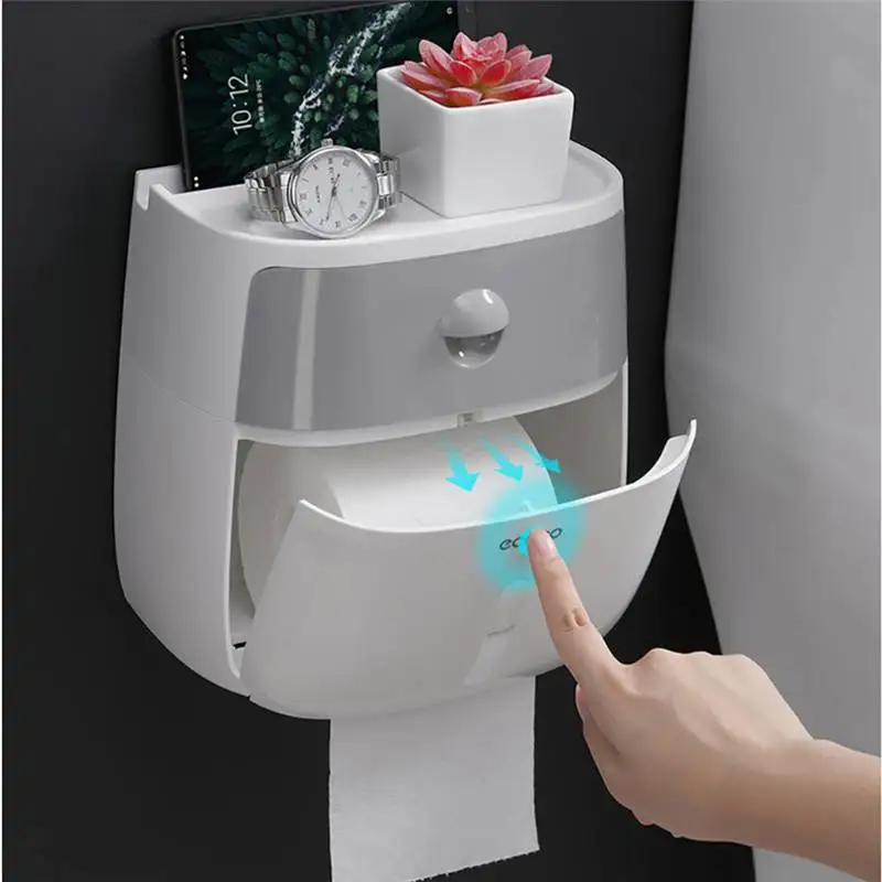 Ecoco Dobbelt Lag Papirholder Vandtæt Tissue Box Vægmonteret Toilet Roll Dispenser Bærbare Toiletpapir Holdere