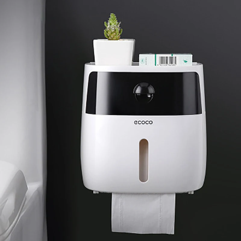 Ecoco Dobbelt Lag Papirholder Vandtæt Tissue Box Vægmonteret Toilet Roll Dispenser Bærbare Toiletpapir Holdere